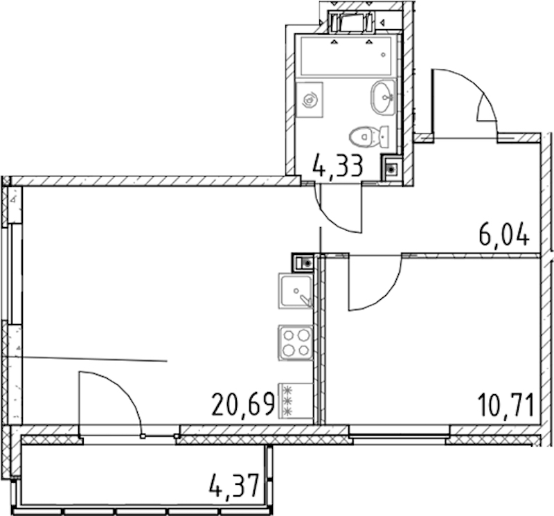 1-комнатная квартира 41.77 м², 6/17 эт., ЖК «Город Первых»